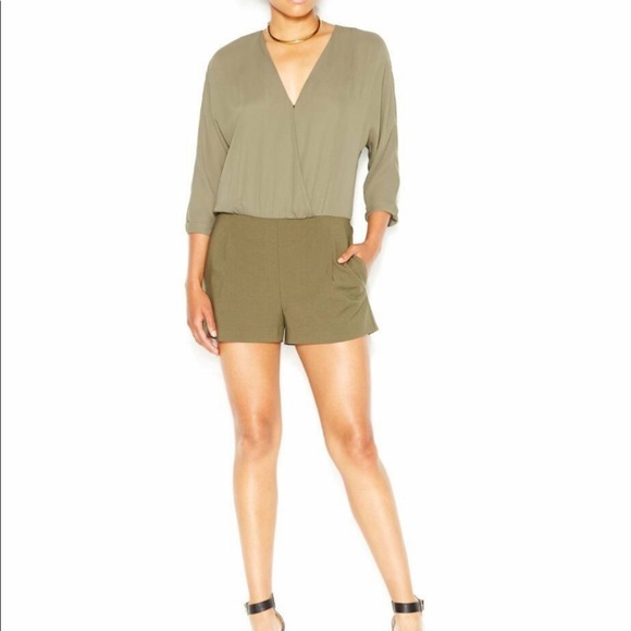 Army Green Military Inspired Mini Jumpsuit Dressy Romper - Picture 3 of 9